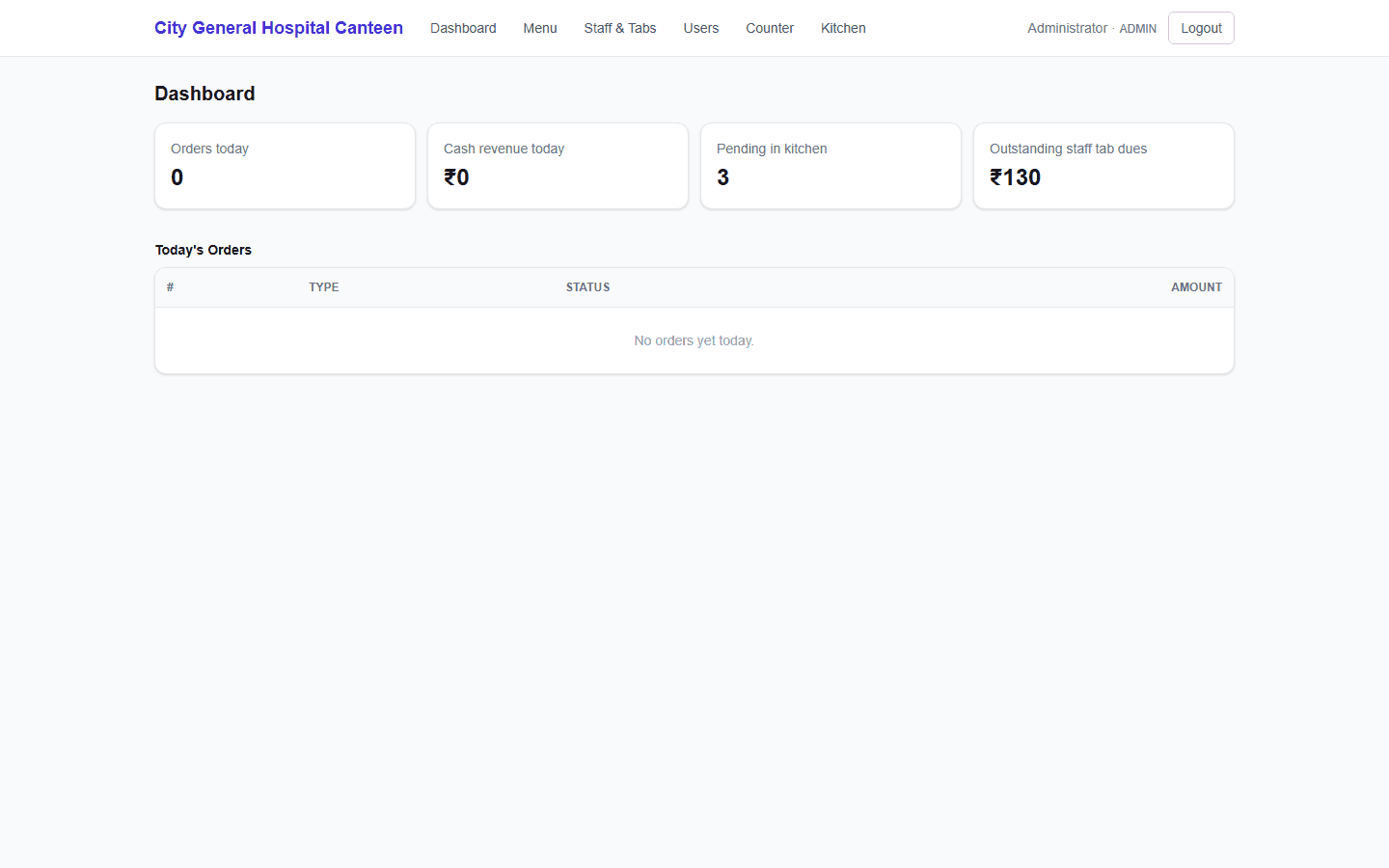 Canteen Management System — screenshot of the running product