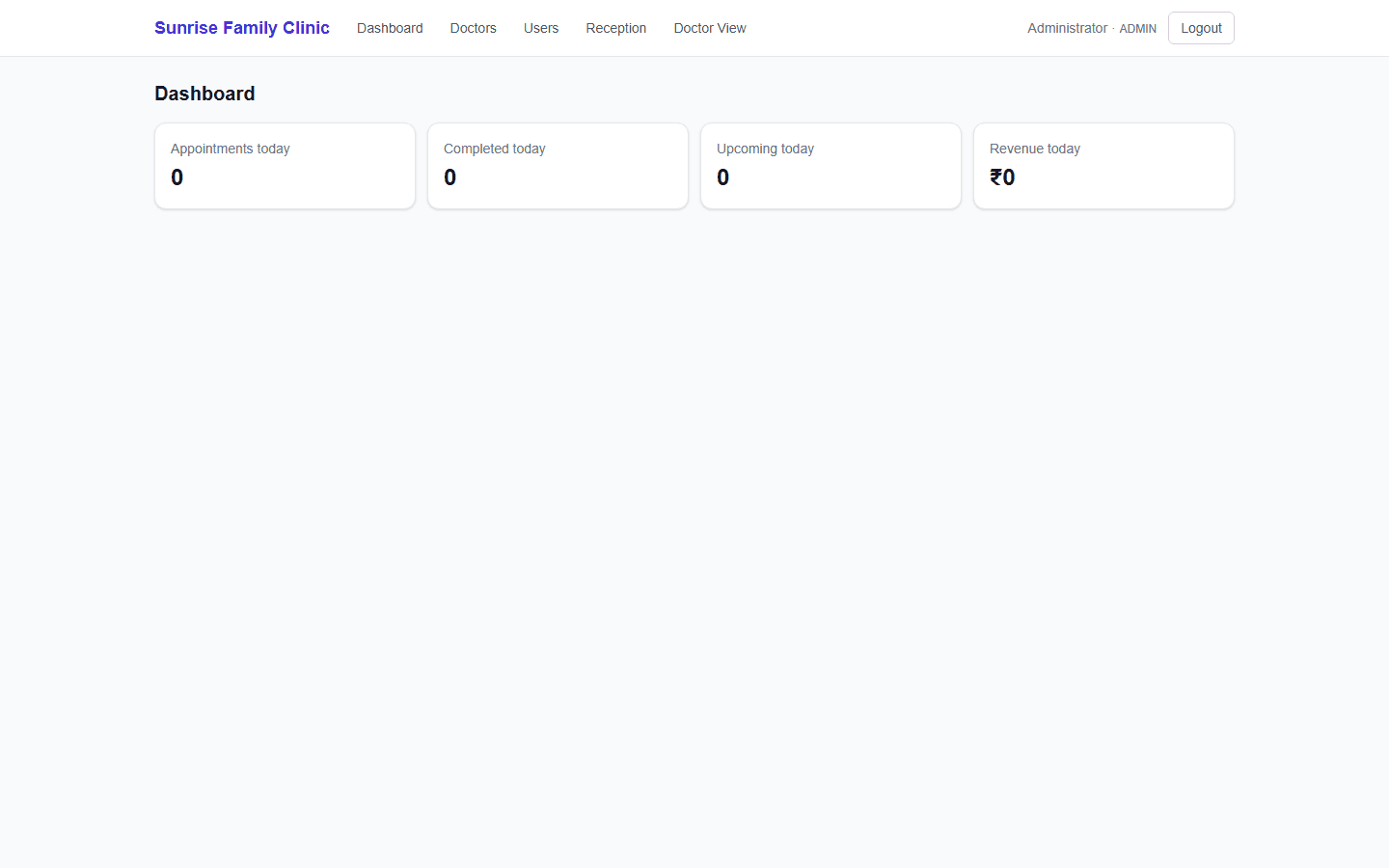 Clinic & Appointment Booking System — screenshot of the running product