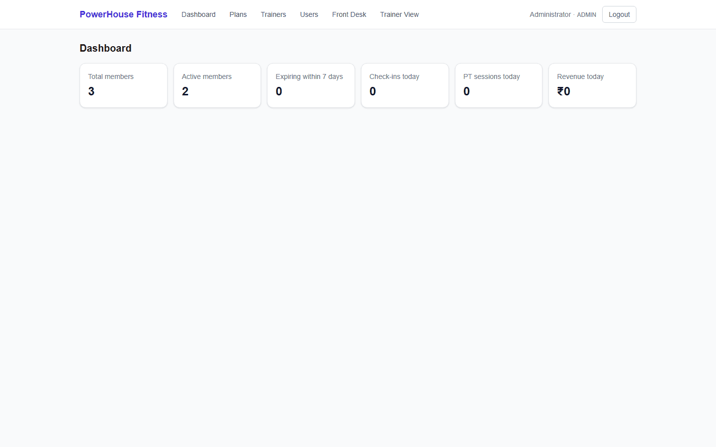Gym & Fitness Management System — screenshot of the running product