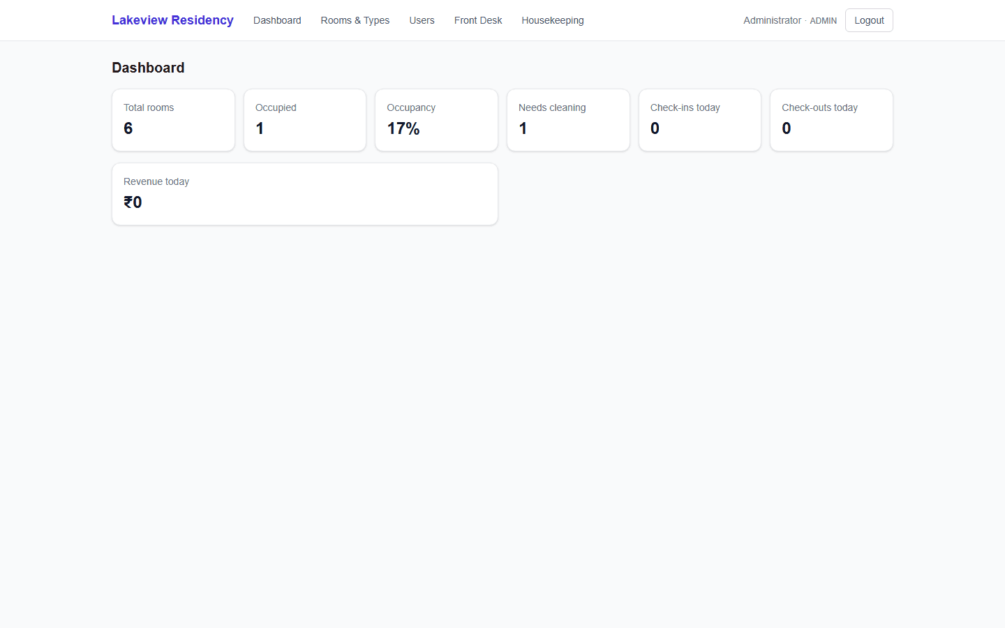 Hotel Management System — screenshot of the running product